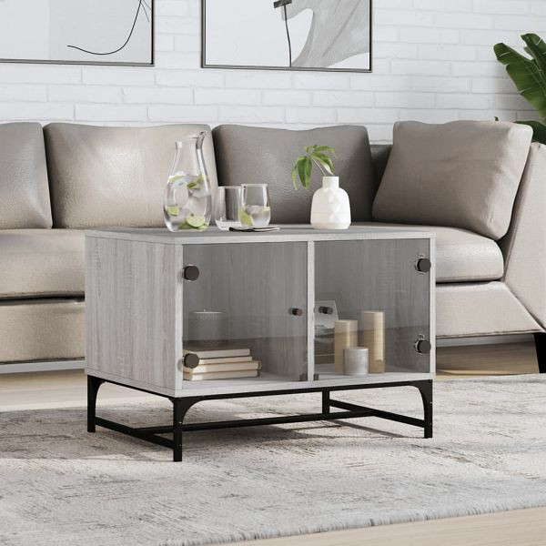 vidaXL Couchtisch mit Glastüren Grau Sonoma 68,5x50x50 cm, 836544
