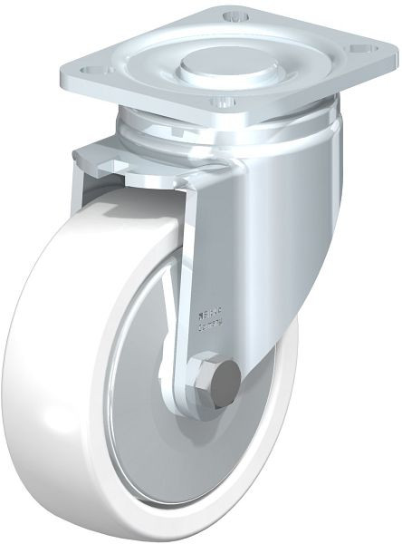 Blickle LH-SPO 125G-1-FA Stahlblech-Lenkrolle, Schwerlast-Ausführung, mit Anschraubplatte, Polyamid, Weiß, 488569