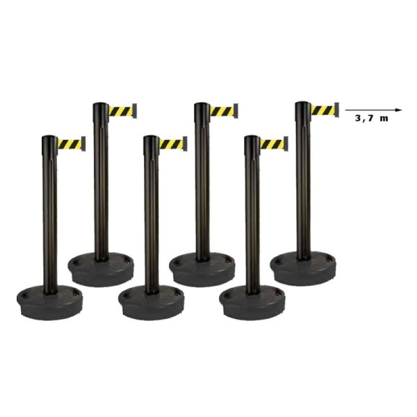 Stein HGS Personenleitsystem 6er-Set -Beltrac Outdoor-, mobil, Pfosten gelb, Gurt schwarz-gelb, Fuß schwarz ( Vollgummi ), 32233