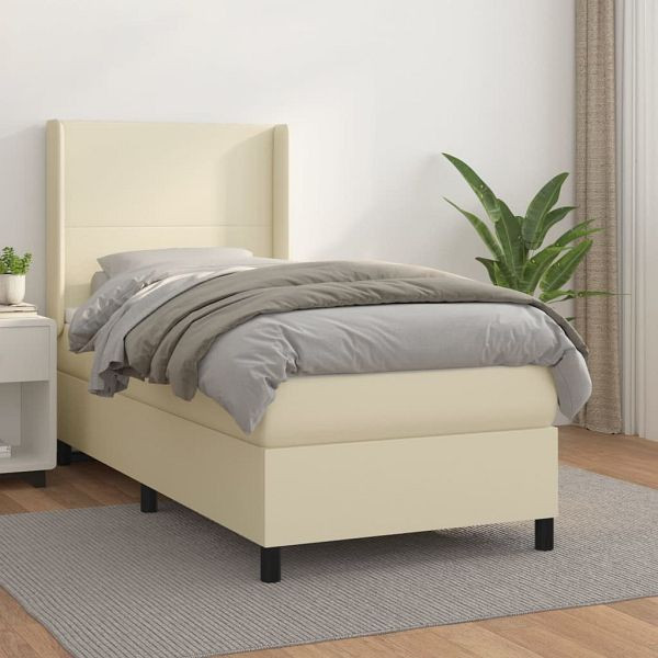vidaXL Boxspringbett mit Matratze Creme 90x190 cm Kunstleder, 3132353, 8720287341260