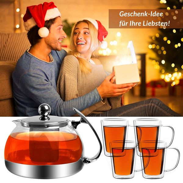 monzana Teekanne Glas 1,2L inkl Teegläser 4er-Set, 994772