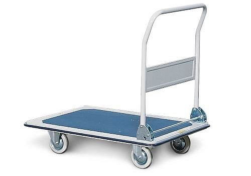 DENIOS Transportwagen TW-S 1.1 aus Stahl mit pulverbeschichteter Plattform, 1 Etage, 1 Schiebebügel klappbar, 157605