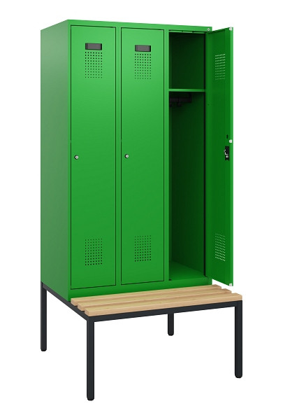 C+P Spind Evolo PLUS, 3 Abteile, 1950x900x815mm, 6037/6037, Zylinderschloss, Sitzfläche Buche-Hartholz, Sitzbank, 0490505-30 S10053