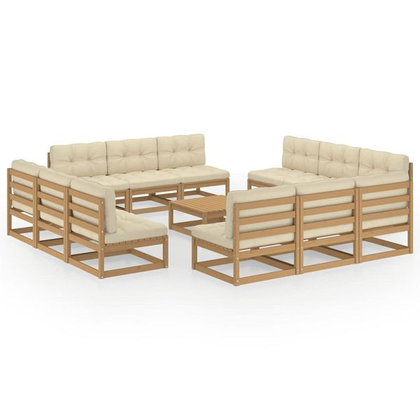 vidaXL 13-teilig Garten-Lounge-Set mit Kissen Kiefer Massivholz, 3076332