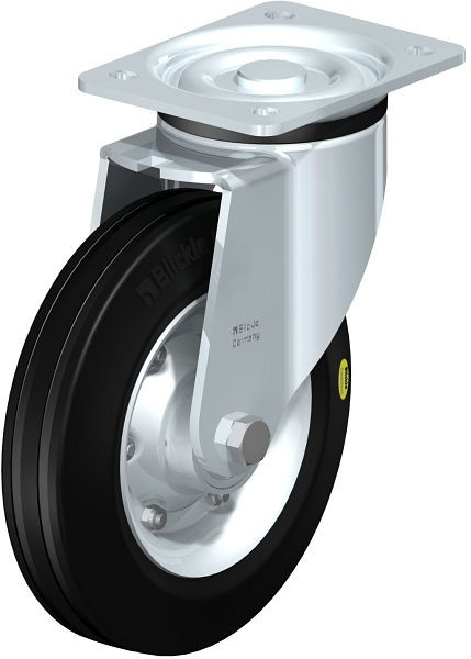 Blickle LK-RD 200K Stahlblech-Lenkrolle, schwere Ausführung, mit Anschraubplatte, Zweikomponenten-Vollgummi, Schwarz, 42770