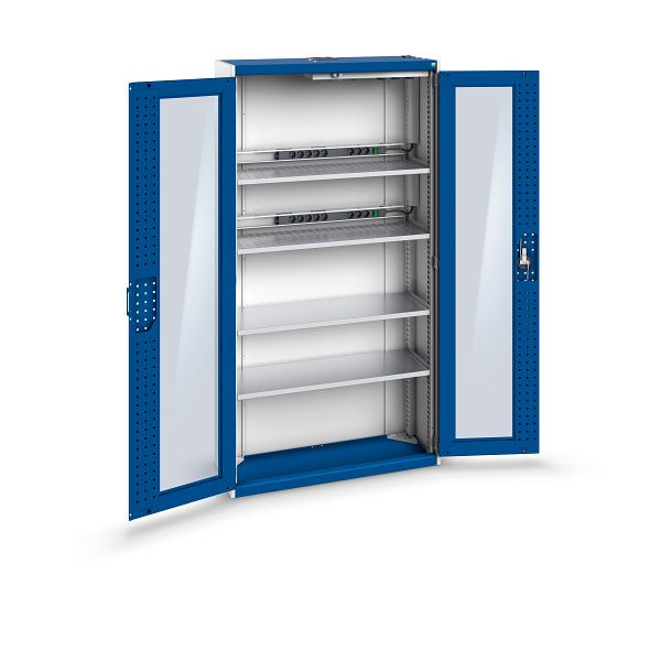 bott cubio Akkuladeschrank 230V mit 18 Ladeplätzen / 4 Fachböden / FR BxTxH: 1050 x 400 x 2000 mm, RAL 7035, 40032033.16V