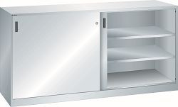 LISTA Schiebetürschrank (BxTxH) 2000x580x1000mm KEY Lock, Lichtgrau, 4 Verstellböden, Vollblechtür, 58.765.020