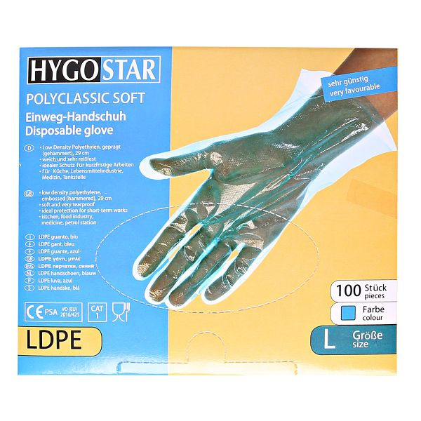 Hygostar LDPE-Handschuhe Polyclassic Soft, blau, Größe 8/M gehämmert, VE: 50 Stück, 26325