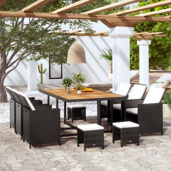 vidaXL 11-tlg. Garten-Essgruppe Poly Rattan Akazienholz Schwarz, 42531
