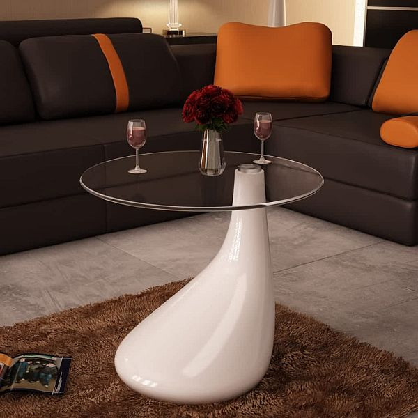 vidaXL Couchtisch mit Runder Glasplatte Hochglanz Weiß, 240320