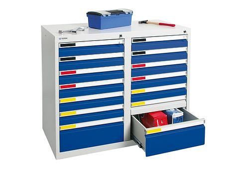 stumpf Schubladenschrank MovaFlex 500, 14 Schubladen, lichtgrau/enzianblau, B 1000 mm, H 900 mm, 251897