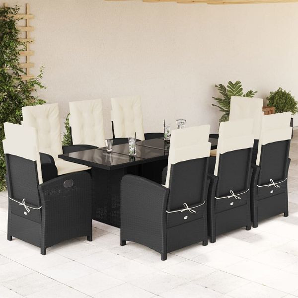 vidaXL 9-teilig Garten-Essgruppe mit Kissen Schwarz Poly Rattan, 3212250