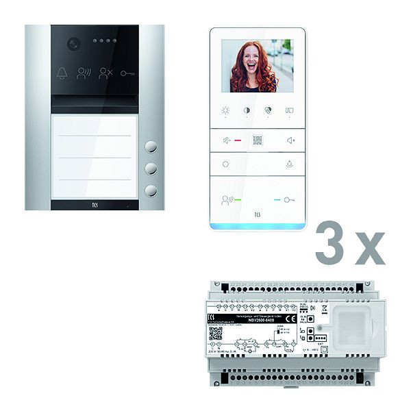 TCS Türkontrollsystem video: pack PRO 3WE Außenstation AVA 3T AP 3x Freisprecher IVW6511 Steuergerät, PVAF031/003