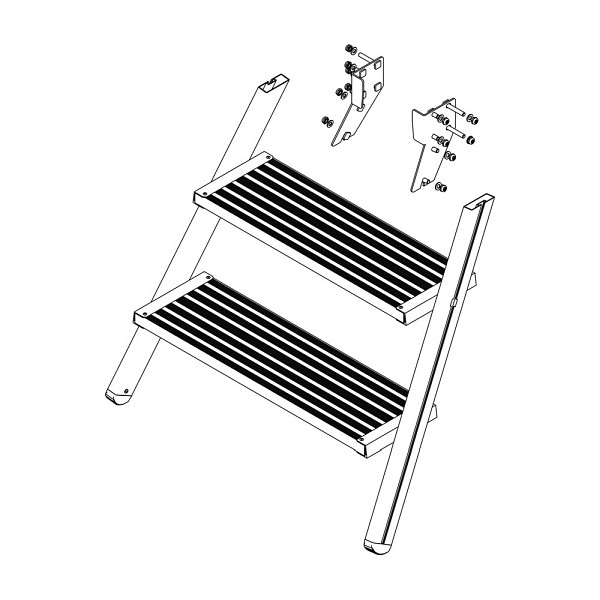 Munk Günzburger Steigtechnik Aufstieg Podesttreppe 3 Stufen inkl. Montagesatz, Aluminium gerieft, 800026