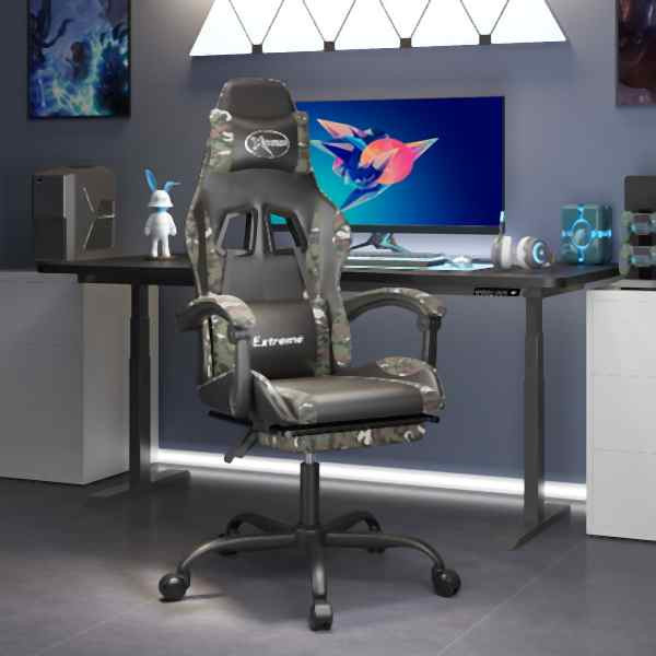 vidaXL Gamingstuhl mit Fußstütze Drehbar Schwarz Tarnfarben Kunstleder, 349590