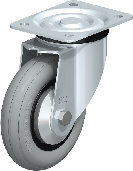 Blickle L-VWPP 160R-SG-FA Stahlblech-Lenkrolle, mittelschwere Ausführung, mit Anschraubplatte, Weichgummi, Grau, 849950
