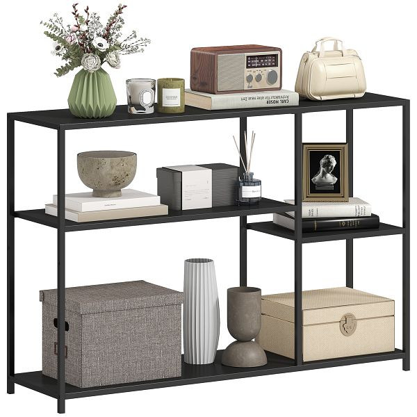 HOMCOM Konsolentisch, 4 Ebenen, Stahlrahmen, für Flur, Wohnzimmer, Schwarz, 837-554V00BK