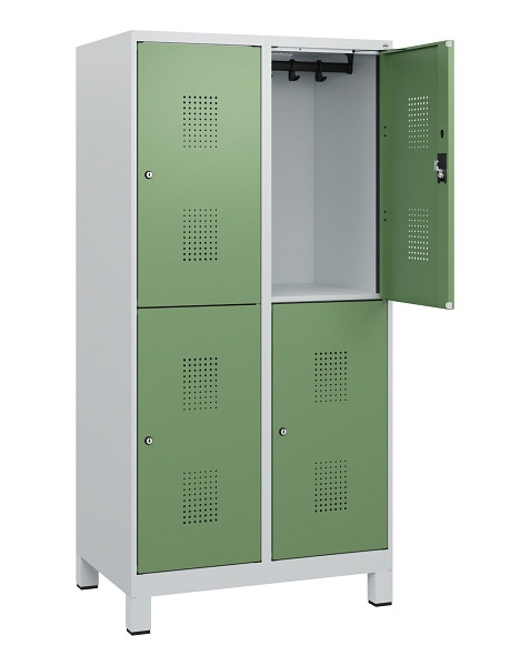 C+P Doppelstöckiger Spind Evolo PLUS, Füße, 4 Fächer, 1630x800x500mm, 7035/6011, Zylinderschloss, 0493105-22 S10037