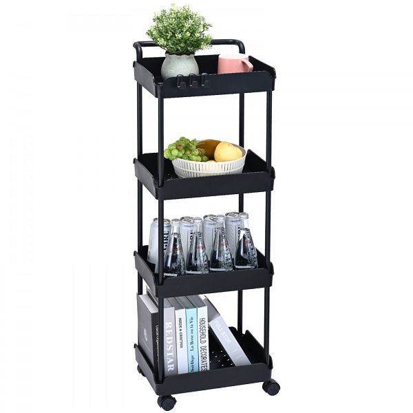 VEVOR Küchenwagen 4 Ebenen, 370x355x1065mm, 60kg Tragkraft, Schwarz, Nischen- & Badregal, Rollwagen, Servierwagen, DGNTCHS4CLKSH4R74V0