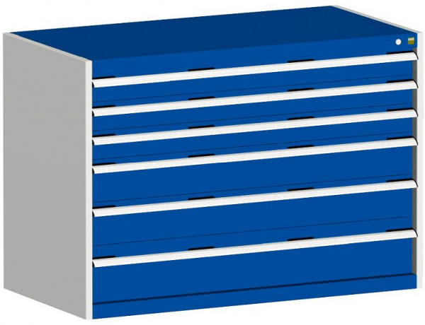 bott cubio Schubladenschrank bestückt mit 6 Schwerlastschubladen BxTxH: 1300 x 750 x 900 mm, RAL 7035/5010, 40030086.11V