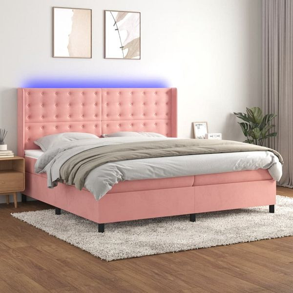 vidaXL Boxspringbett mit Matratze & LED Rosa 200x200 cm Samt, 3139828