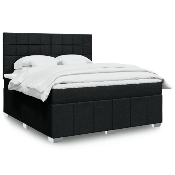 vidaXL Boxspringbett mit Matratze Schwarz 180x200 cm Stoff, 3294049