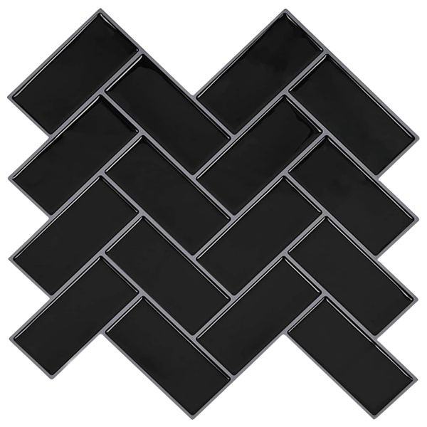 vidaXL Fischgrätenfliese 10-teilig Schwarz 30 x 30 cm Polyurethan und PET, 42046188