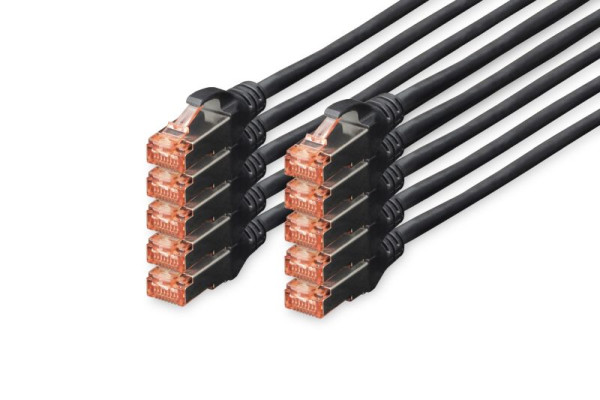 DIGITUS CAT 6 S-FTP Patchkabel, Cu, LSZH AWG 27/7, Länge 0,25 m, schwarz, VE: 10 Stück, DK-1644-0025-BL-10