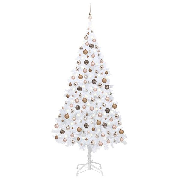 vidaXL Künstlicher Weihnachtsbaum mit Beleuchtung & Kugeln Weiß 240 cm, 3077629