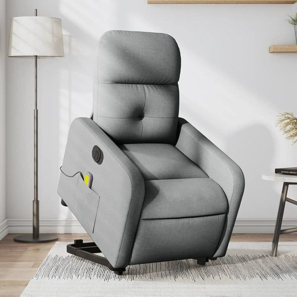 vidaXL Elektrischer Massagesessel mit Aufstehhilfe Hellgrau Stoff, 3206822