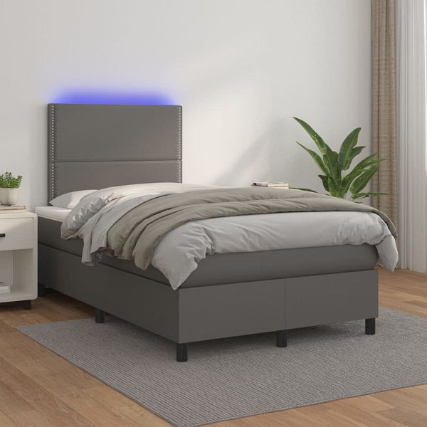 vidaXL Boxspringbett mit Matratze & LED Grau 120x200 cm Kunstleder, 3135877
