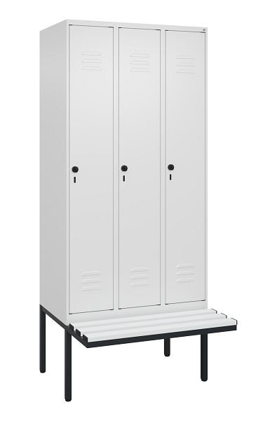 C+P Umkleidespind Classic PLUS, 3 Abteile, 2120x900x815mm, 9016/9016, Drehriegel, 3 Doppel-Haken, 0800407-30 S10044