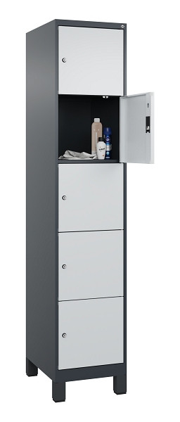 C+P Schließfachschrank Evolo PLUS, mit Füßen, 5 Fächer, 1950x400x500mm, 7016/70, Frontfarbe RAL 7035 Lichtgrau, 049010-125 S10017
