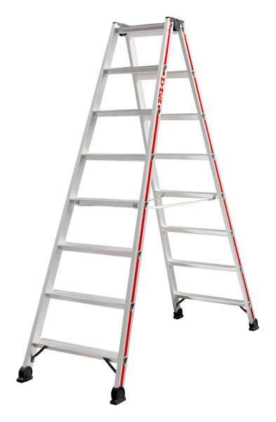 HYMER Stufenstehleiter, beidseitig begehbar, 2x8 Stufen, Länge 2,02 m, Standhöhe: 1,34 m, 402416