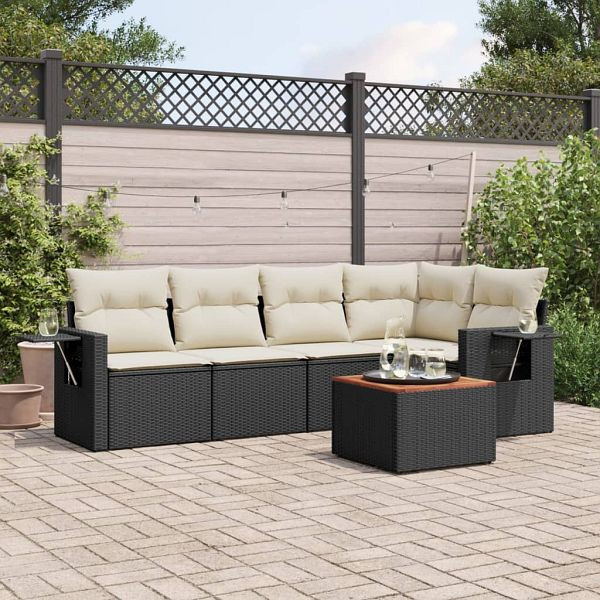 vidaXL 6-teilig Garten-Sofagarnitur mit Kissen Schwarz Poly Rattan, 3256882