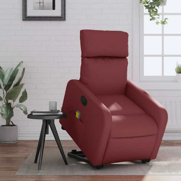 vidaXL Massagesessel mit Aufstehhilfe Elektrisch Weinrot Kunstleder, 3206774