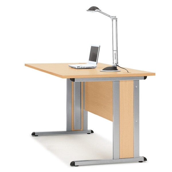 Deskin Schreibtisch Basic MULTI M, Buchedekor, Gestell Alusilber, B 1200 x T 800 x H 740 mm, 156523