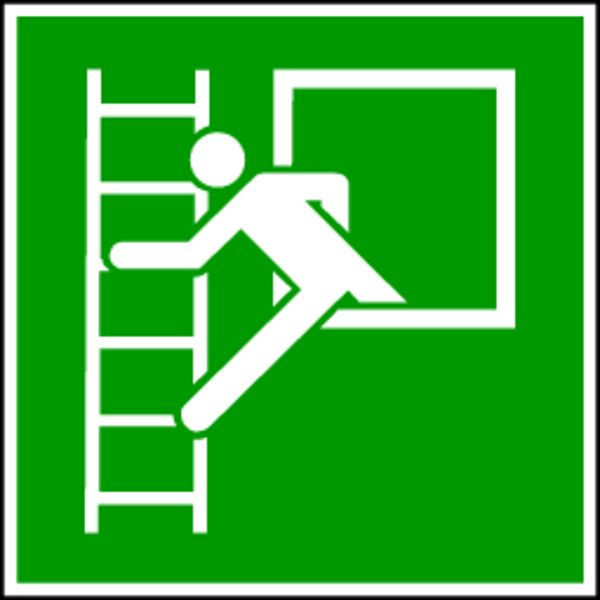 Schilder Klar Rettungszeichen Notausstieg mit Fluchtleiter DIN EN ISO 7010, 200x200x1.5 mm Kunststoff langnachleuchtend, 1597/92