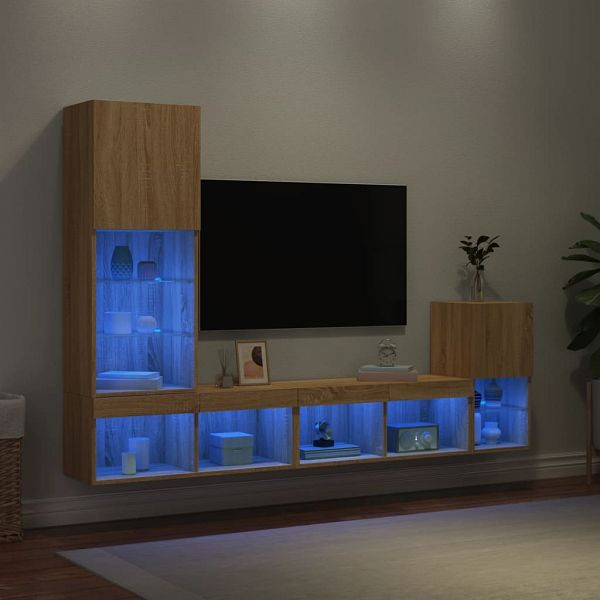 vidaXL 4-tlg. Wohnwand mit LED-Beleuchtung Sonoma-Eiche Holzwerkstoff, 3216663