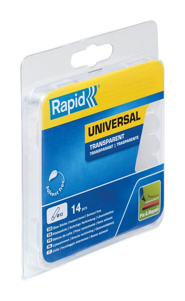 Rapid 12 mm kurze Klebesticks universal transparent, VE: 50 Pakete a 14 Stück, 40107356