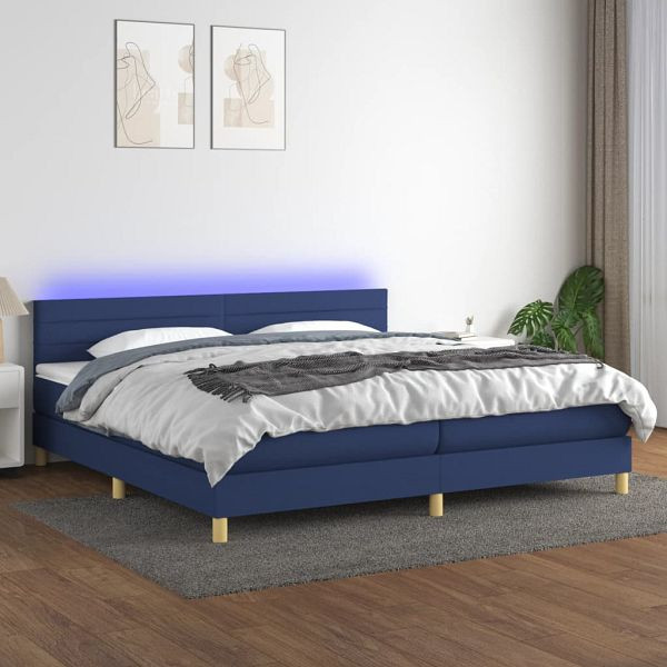vidaXL Boxspringbett mit Matratze & LED Blau 200x200 cm Stoff, 3133827