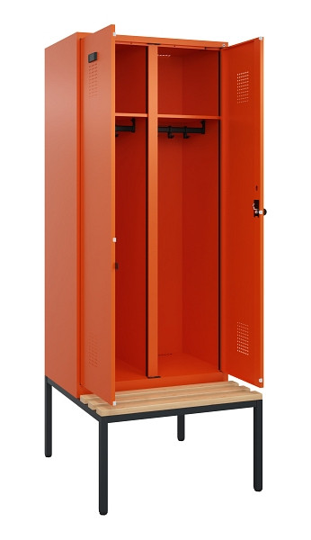 C+P Schwarz-Weiß-Spind Evolo PLUS, Bank, 2 Abteile, 2120x800x815mm, 2004/2004, Drehriegel, Sitzfläche Buche-Hartholz, Sitzbank, 0490527-22 S10023