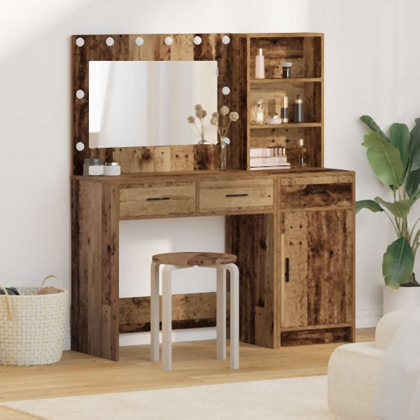 vidaXL 2-teiliges Schminktischset mit LED aus altem Holz, 3334270