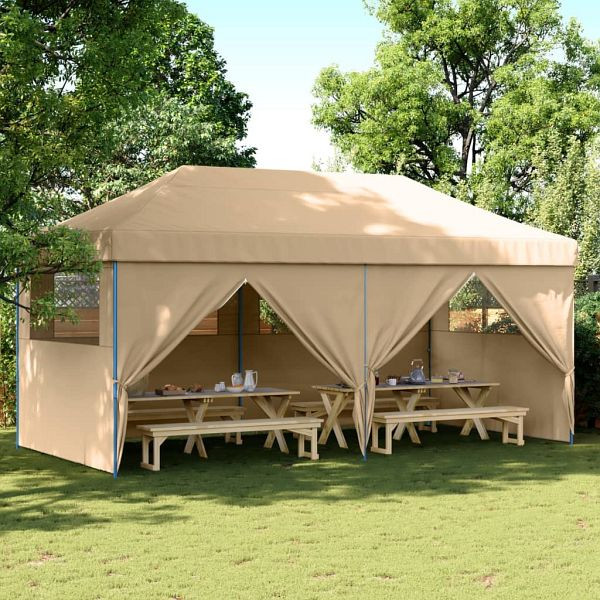 vidaXL Partyzelt Faltbar Pop-Up mit 4 Seitenteilen Beige, 4004951