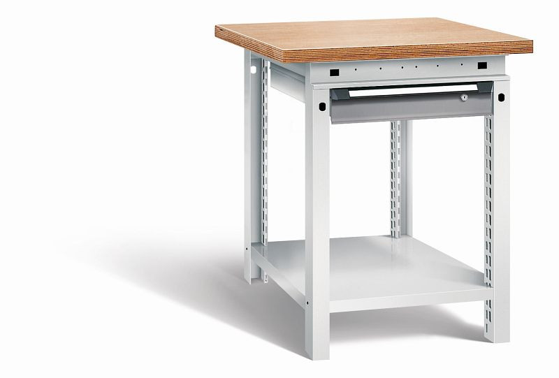 Otto Kind Werkbank Serie function Typ 103, Multiplexplatte 40 mm, überstehend, 1Schublade 120 mm, Gehäuse RAL 7035, Front RAL 7037, 072320267