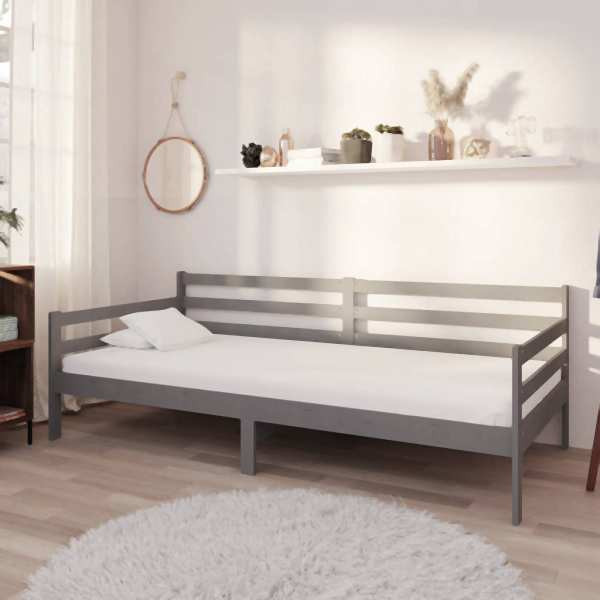 vidaXL Tagesbett mit Matratze 90x200 cm Grau Kiefer Massivholz, 3083596