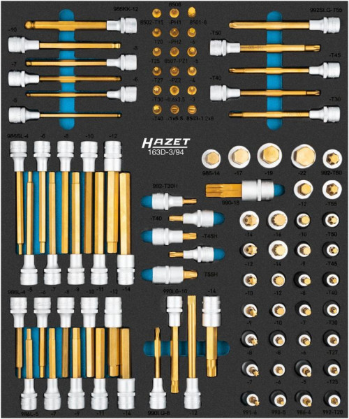 Hazet Schraubendreher-Steckschlüsseleinsatz Satz, 94-teilig, 3 – 10, M5 – M18, PH1 – PH2, PZ1 – PZ2, T15 – T60, 163D-3/94