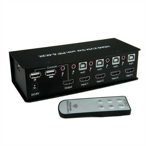 VALUE KVM-Audio-Switch mit USB-Hub, 1U - 4PCs, 4K HDMI, USB 2.0, 14.99.3337