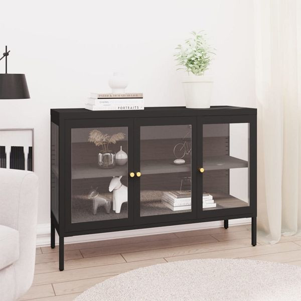 vidaXL Sideboard Schwarz 70x35x70 cm Stahl und Glas, 336067