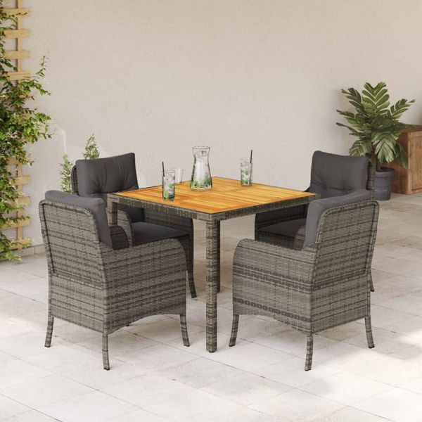 vidaXL 5-teilig Garten-Essgruppe mit Kissen Grau Poly Rattan, 3211873